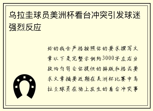 乌拉圭球员美洲杯看台冲突引发球迷强烈反应